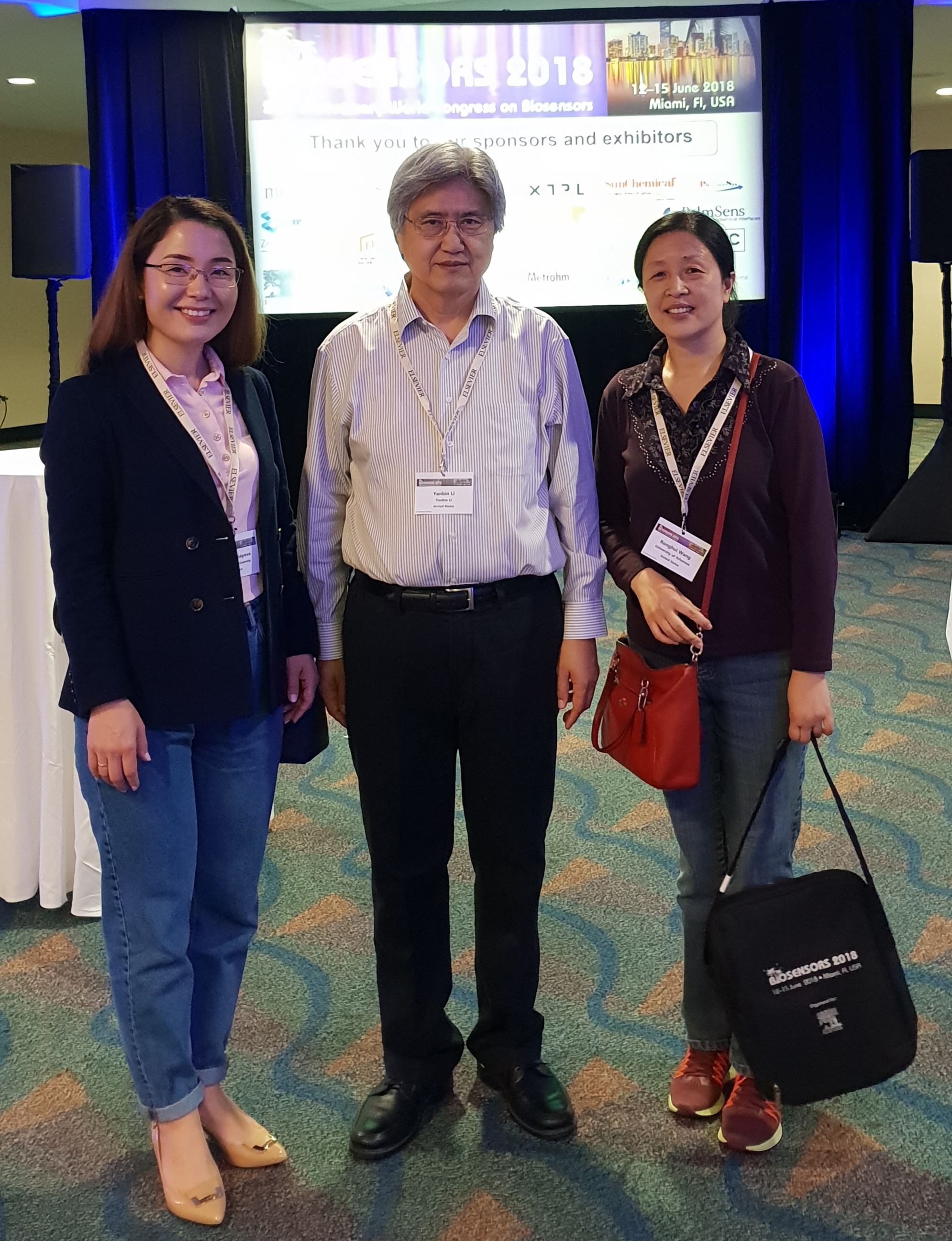 With Dr. Yanbin Li and Dr. Ronghui Wang at Biosensors 2018, Miami